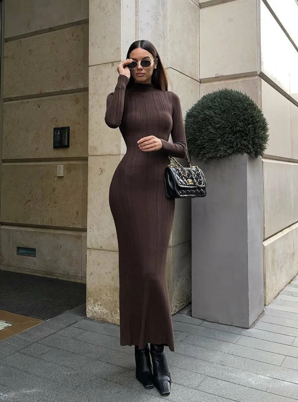 Autumn/Winter Womens Knitted Long Sleeve Sweater Sexy High Collar Slim Fit Striped Fashion Sweater 241022