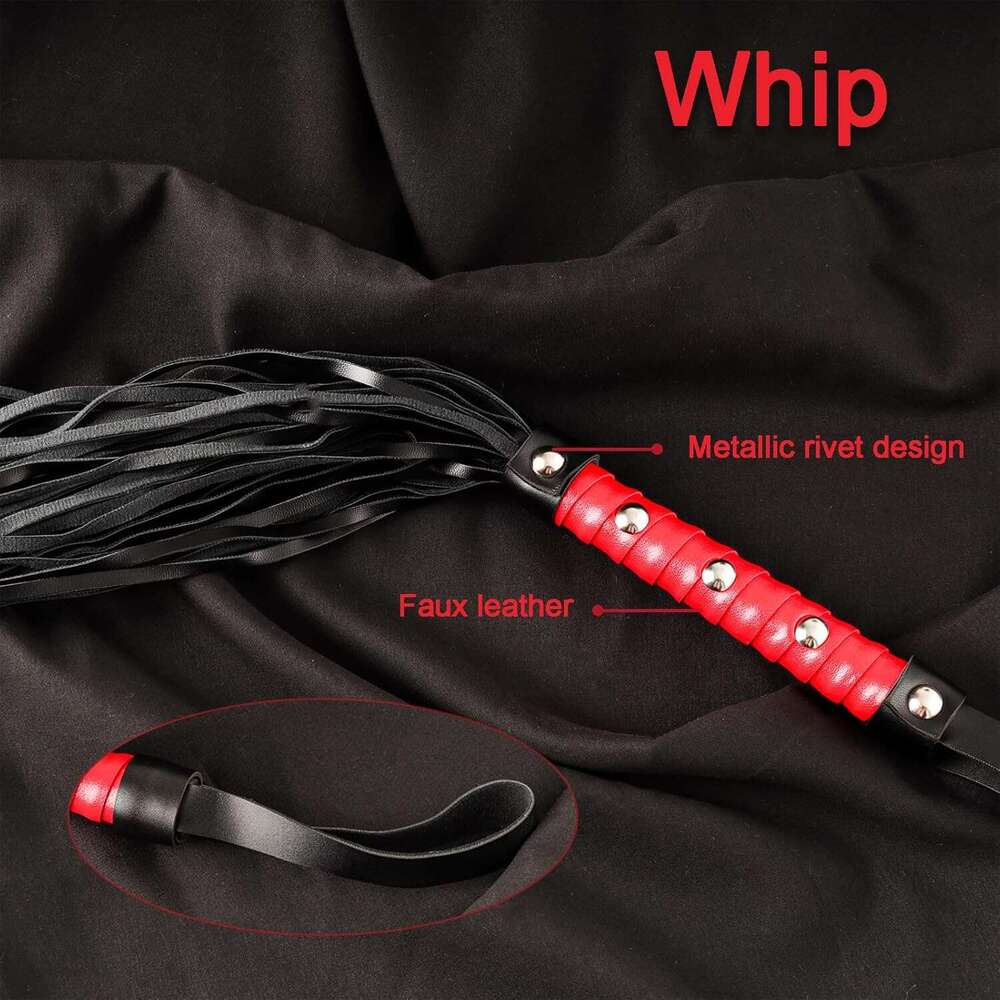 Fumwase 3 Pcs Sex Whip and Crop Set BDSM Whip Leather Horse Crop Feather Tickler for Adults Bedroom Play Sex Play Toys for Couples