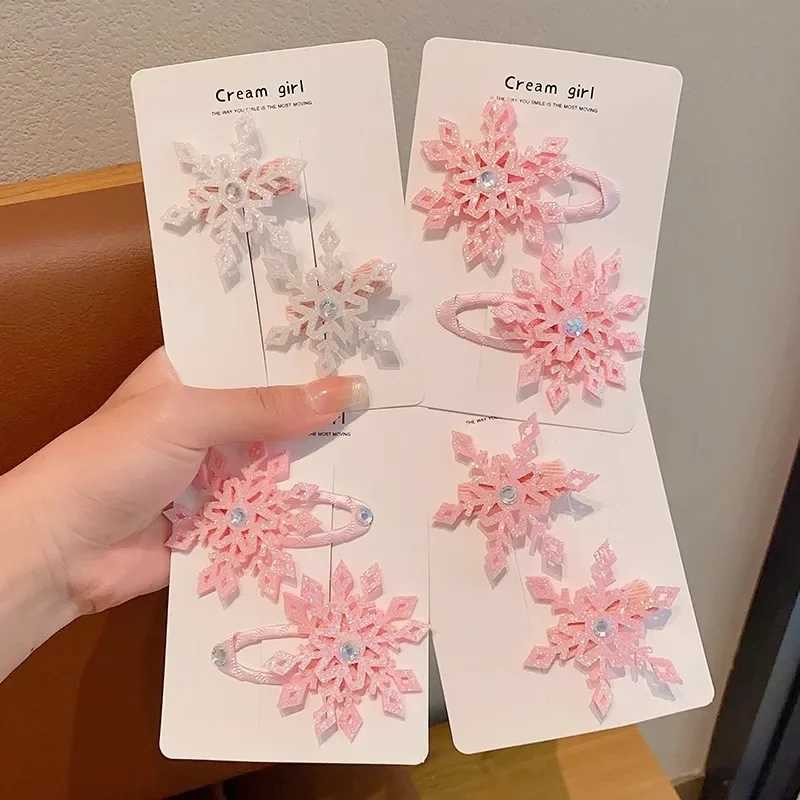 2Pcs Blue White Snowflake Hair Clip Children Headwear Fashion Snowflake Hairpins Barrettes Christmas New Year Hair AccessoriesX241022