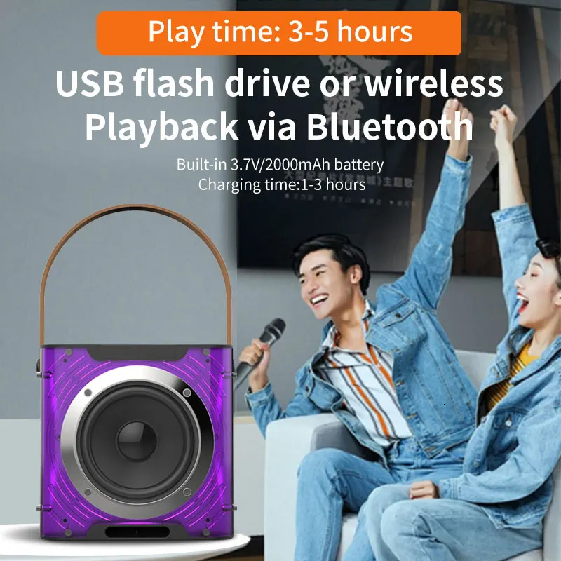 High Power Karaoke Bluetooth Ser Music Rhythm Light 360 Stereo Surround Wireless Subwoofer with Dual Microphone Phone Hold 241022
