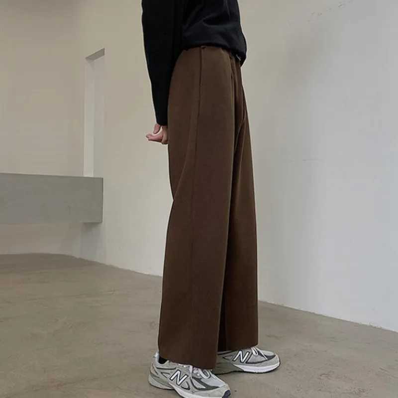 Winter Thick Woolen Pants Mens Warm Fashion Black Brown Casual Pants Men Korean Loose Straight-leg Pants Mens Trousers S-2XLX241023