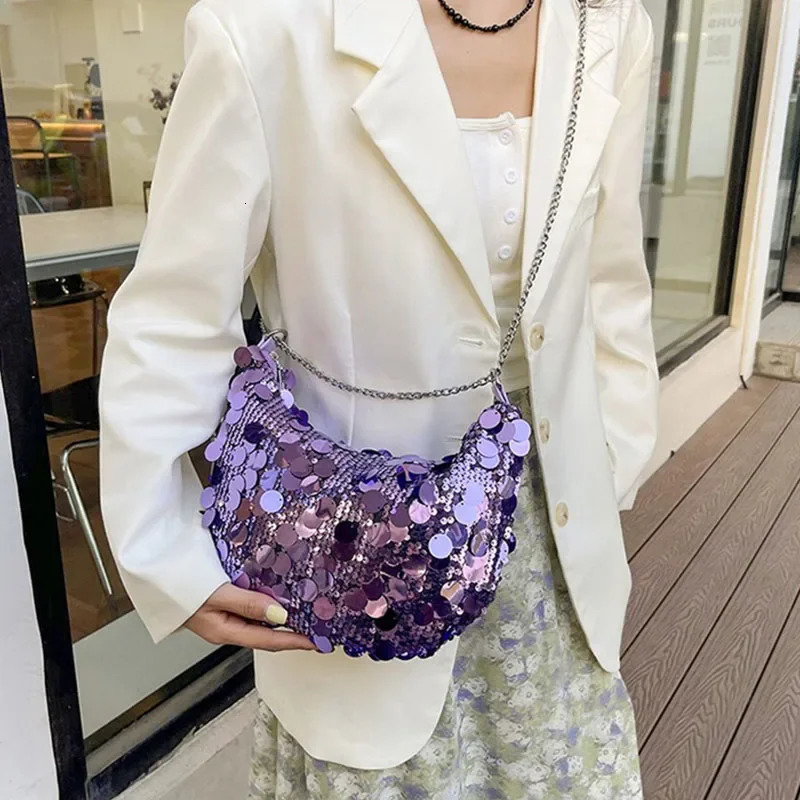 Evening clutch bag Korean chain sequin cross body bag dinner party wedding wallet handbag womens armpit shoulder cross body bag 241023