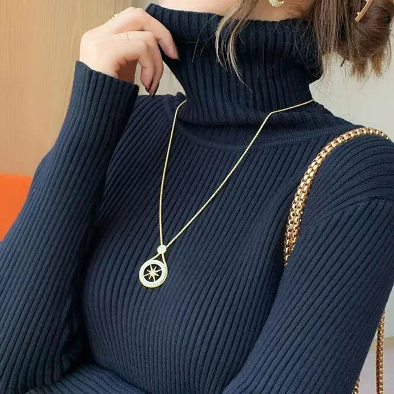 Abrini Womens Plain Collar Knitted Dress Casual Long Sleeve Tight Sweater Ribbon Solid Color Womens Party Vest Autumn/Winter 241022