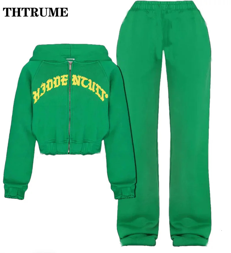 Vintage Y2K Womens Two Piece Set Womens Autumn Zipper Letter Hoodie Harajuku Pants Set Casual Gothic Aesthetic Street Dress 241023