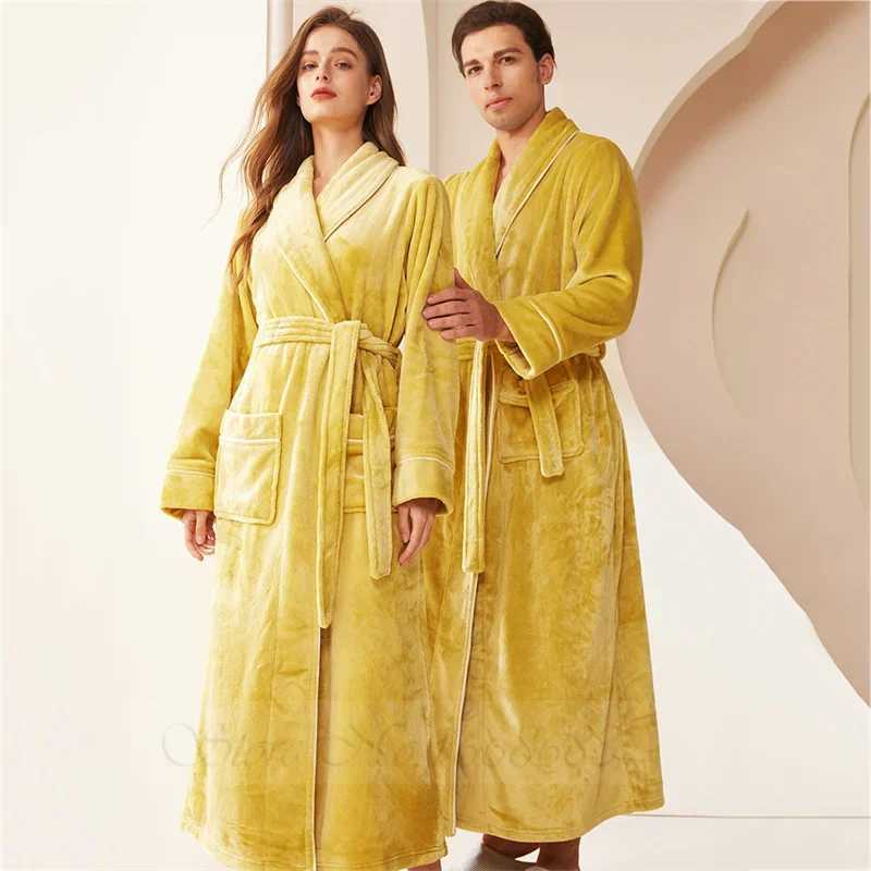 Autumn Winter Plus SizeCouples Robe Homewear Thick flannel Mens Kimono Bathrobe Dress Loose Coral Fce Spwear Lounge Wear W241023