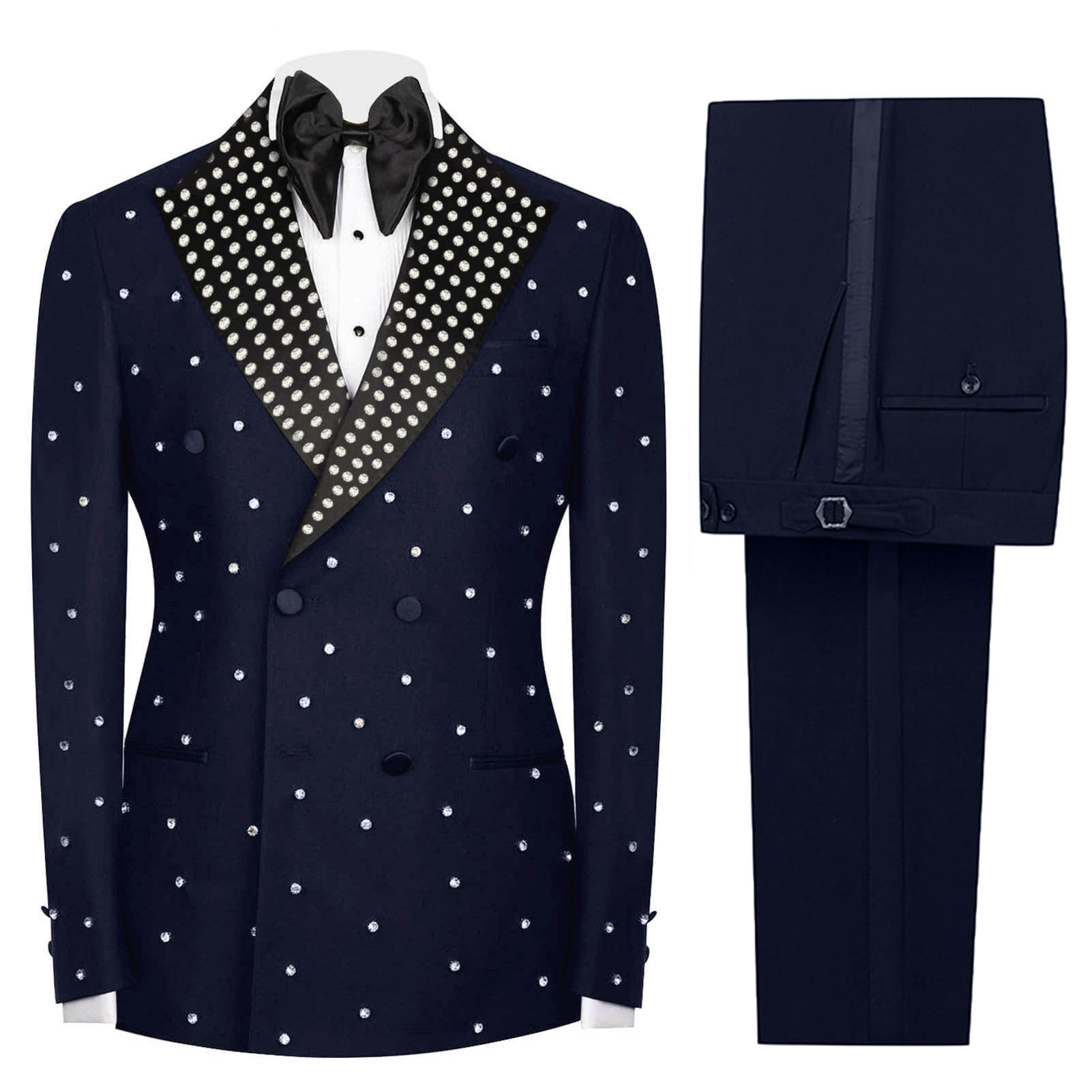 Handsome Beading Men Wedding Tuxedos Pearls Peaked Lapel Tailored Pants Suits Birthday Party Prom Groom Wear 2 Pieces