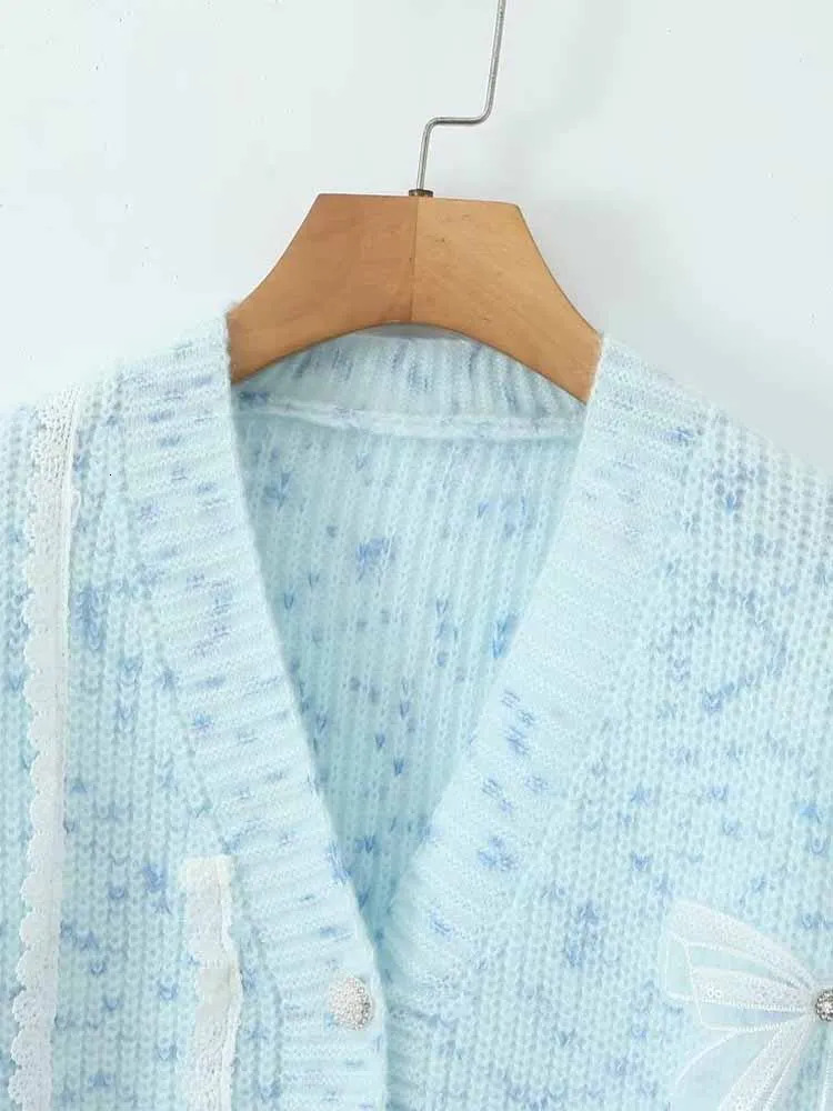 TRAF womens clothing European and American style fashion simple versatile bow decoration cardigan sweater 241021