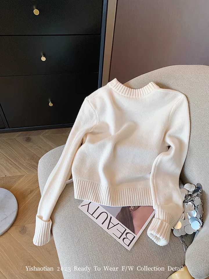 Letters Embroidery Round Neck Pullover Sweater For Women Autumn Spring 2024 Casual Loose Knitted Tops Streetwear F447 241018