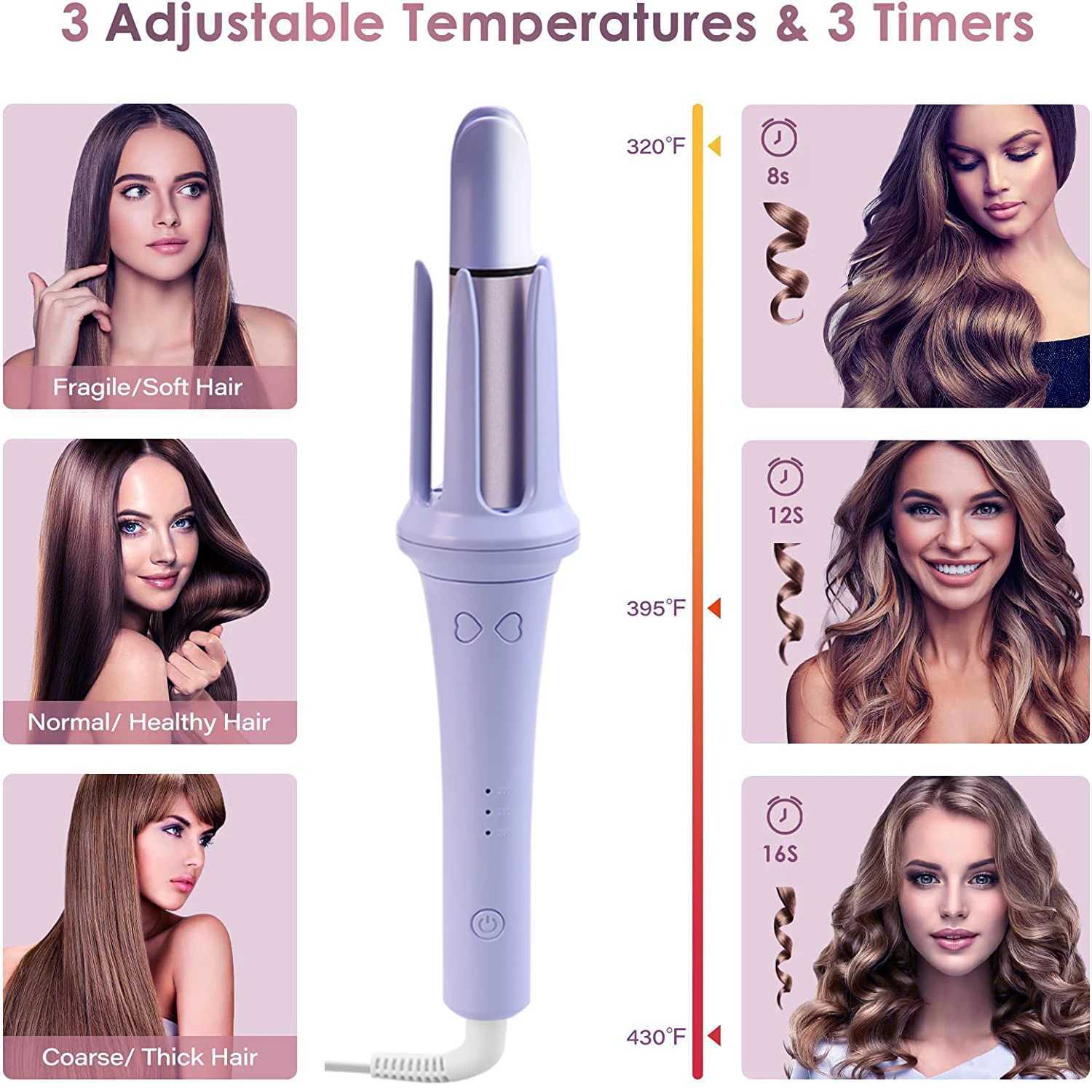 New Arrival Automatic curling iron 32mm bucket 3 temperature automatic curling iron rod with double pressure rapid heating used for curling styling to