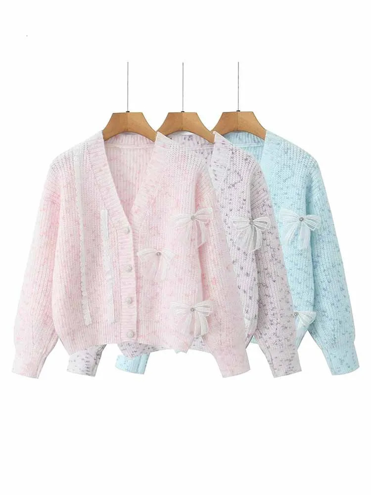 TRAF womens clothing European and American style fashion simple versatile bow decoration cardigan sweater 241021