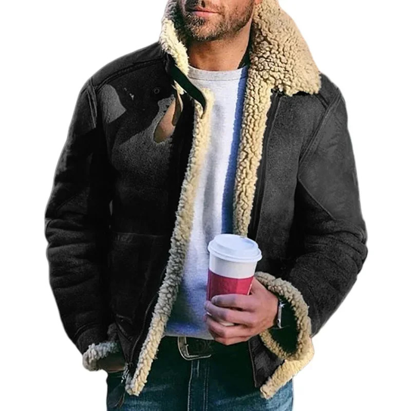 Mens Winter Comfortable Jacket Artificial Fur Integrated Plush Top Fur Coat