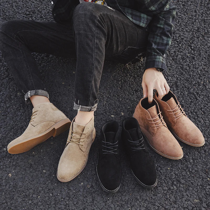 Fashion Pointed Comfortable Ankle Dress Boots Men Lace Up Mens Suede Shoes Casual botas 241021