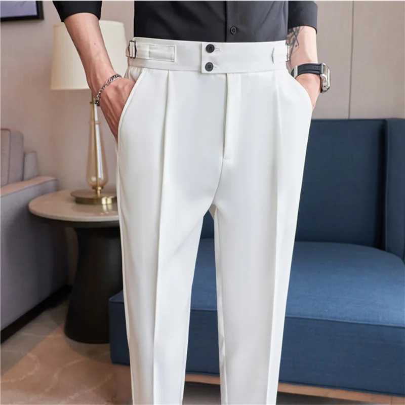 British Style Summer New High Waist Casual Pant Men With Elastic Waistline Design Suit Pants Social Wedding Party Formal PantsX241023