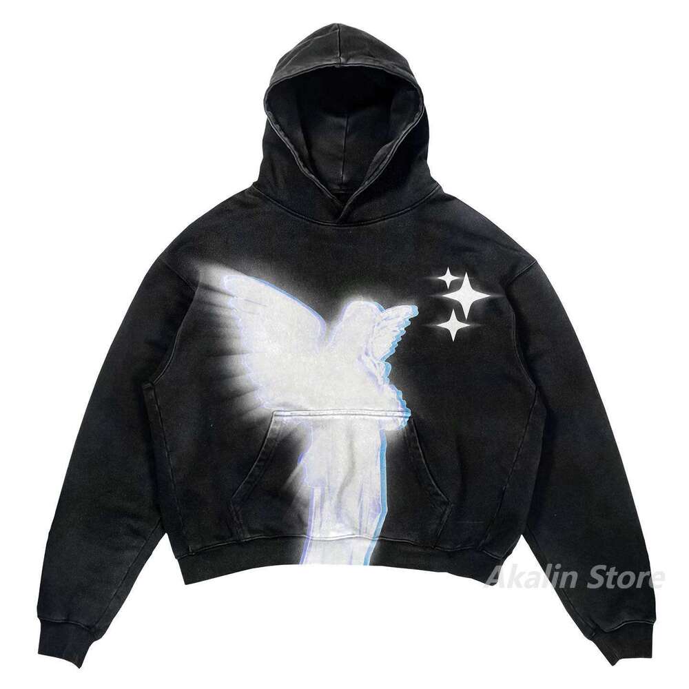 High end streetwear Harajuku men Oversized angel Print Hoodies Women Tops tracksuit Couples Sweatshirt Goth Y k Clothes clothing Wo