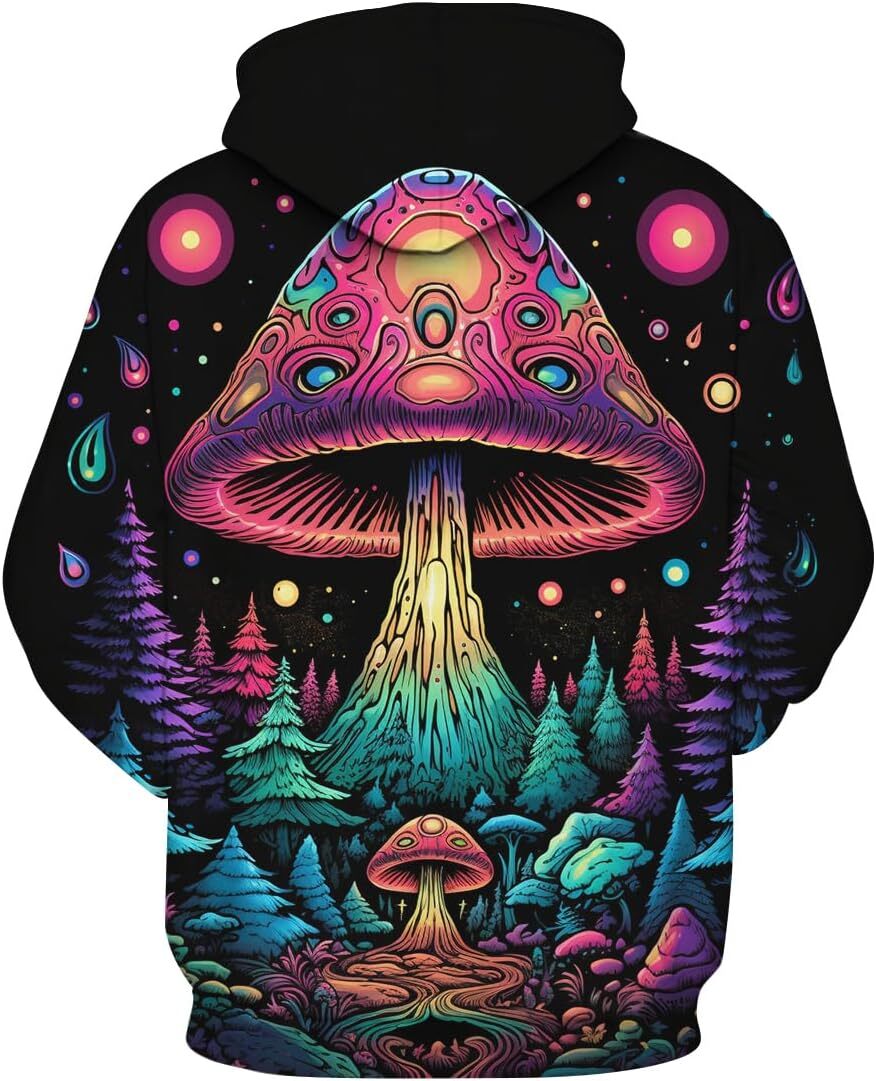 Hoodie for Mens Womens Unisex Funny Mushrooms Hoodie 3D Novelty Art Pattern Drawstring Long Sleeve Sweatshirt Hoodies Graphic Hip hop Warmth