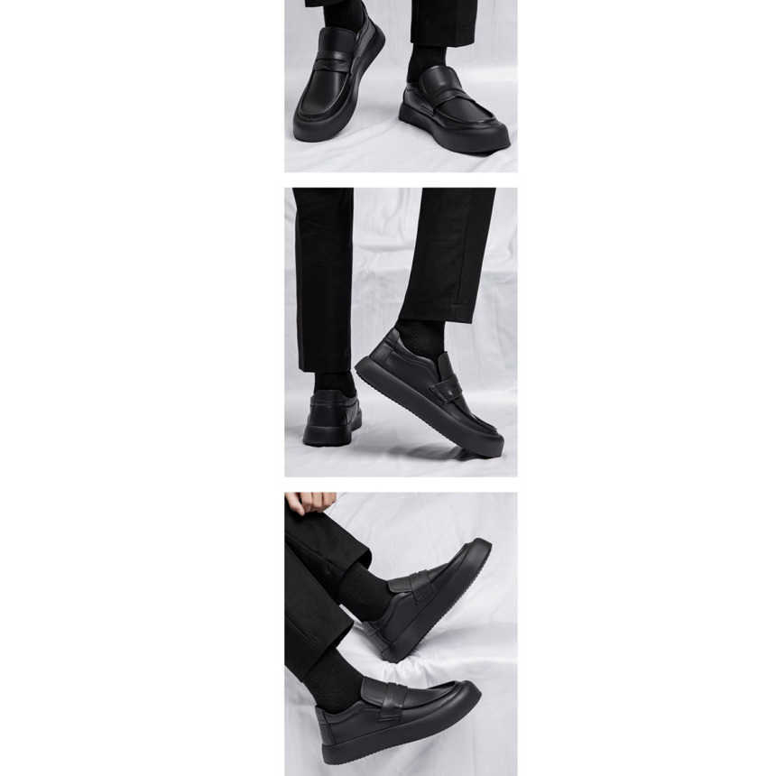 Men Dress Shoes Thick Soled Leather Shoes Mens Shoes Summer Breathable Shoes One Foot Kick Driving Soft Soled Black Formal Business Bean Shoes 241009