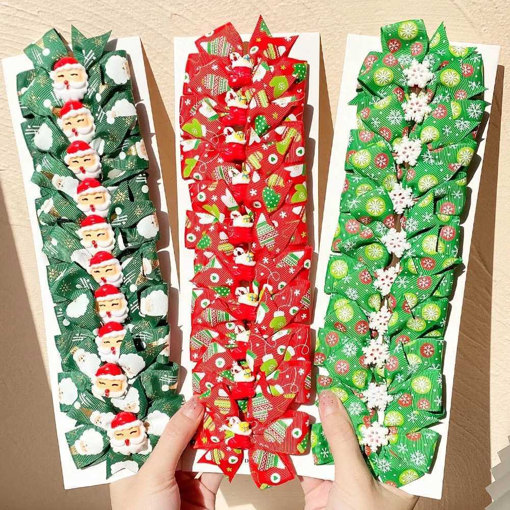 10 Pcs Girls Christmas Gifts Party Ribbon Bows Hair Clip for Kids Bowknot Hairpins Handmade Barrettes Hair Accessories WholesaleX241022