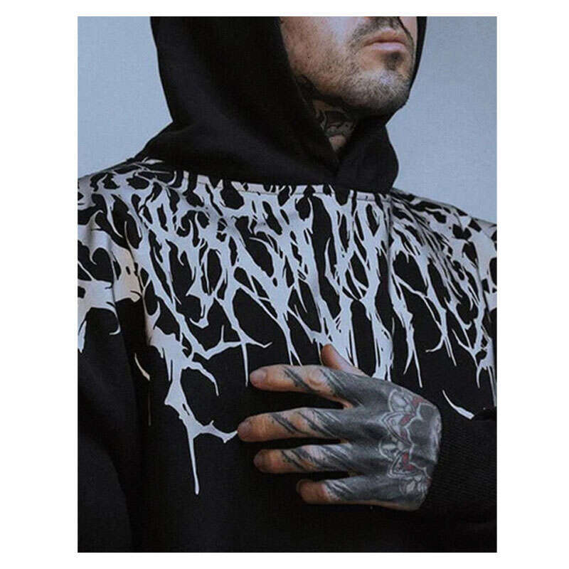 High end s Men Evil Blood Large Pattern Hoodie Unique Personality Casual Autumn Winter Thickened Warm Black for Full Peronality Caual