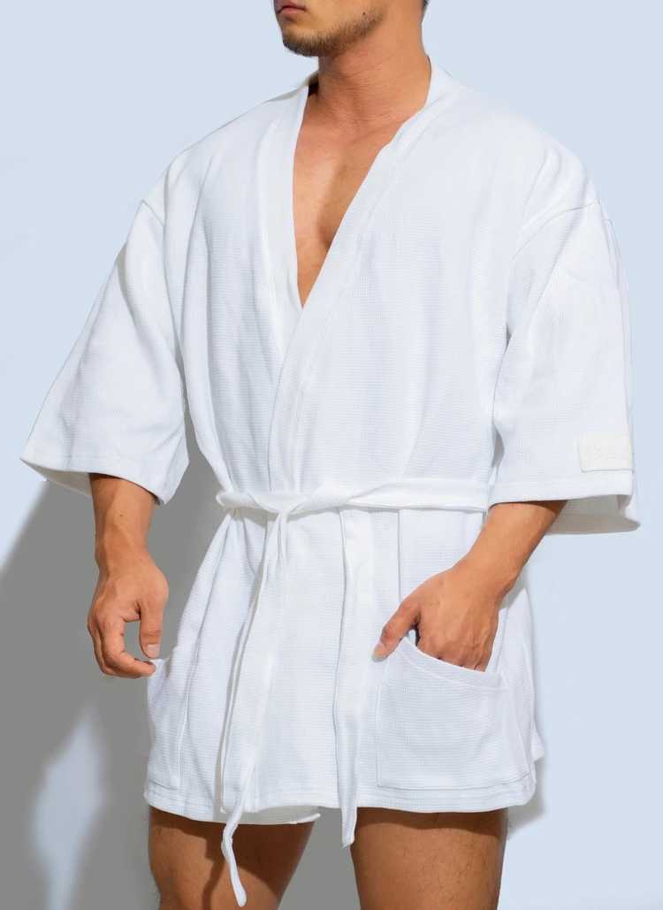 Mens short 100% pure cotton solid color sleepwear waterproof casual home towel W241023