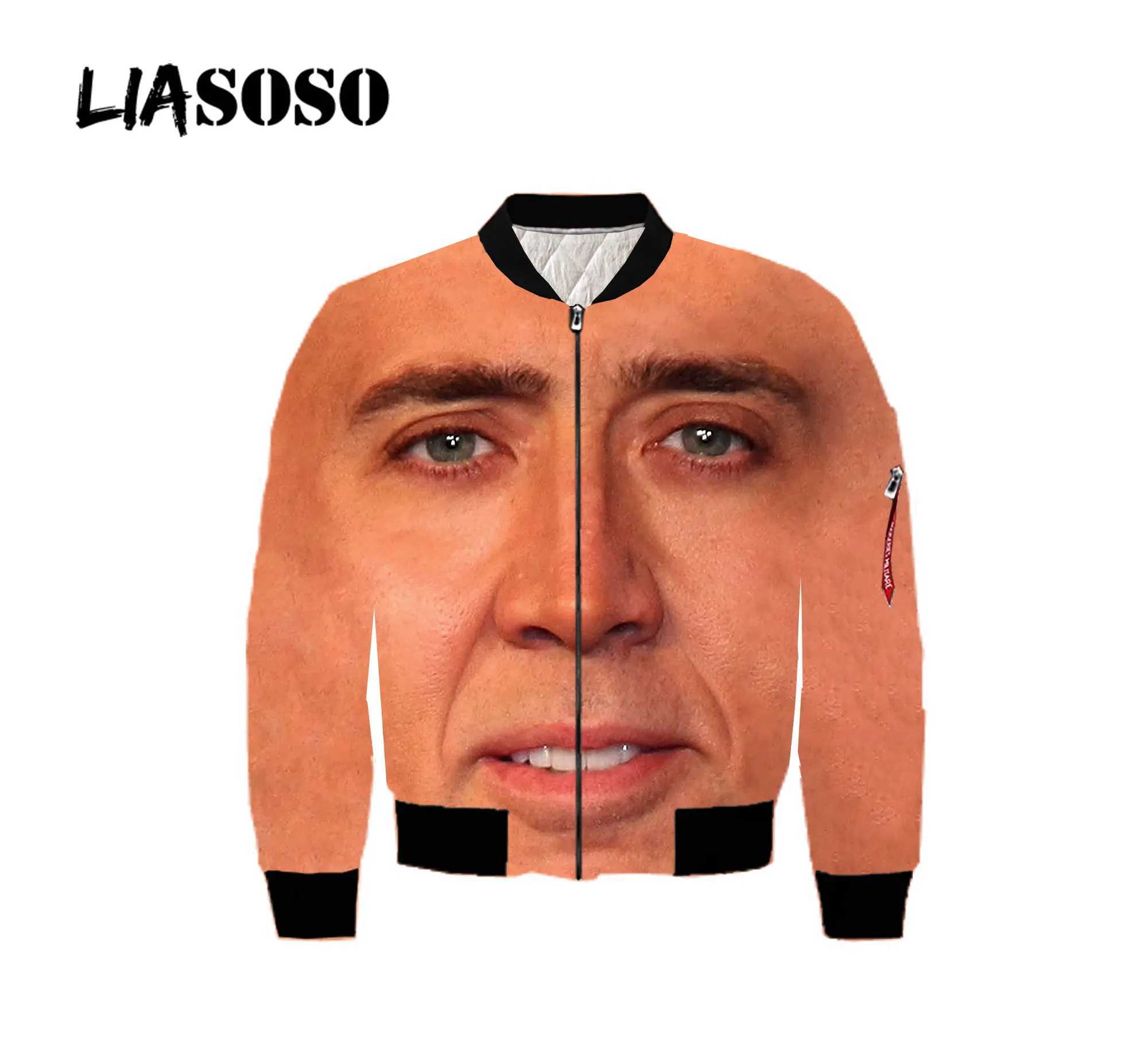 LIASOSO interesting actor Nicolas Cage multi face bomber jacket 3D printed mens winter thick flight jacket punk retro youth top X241023