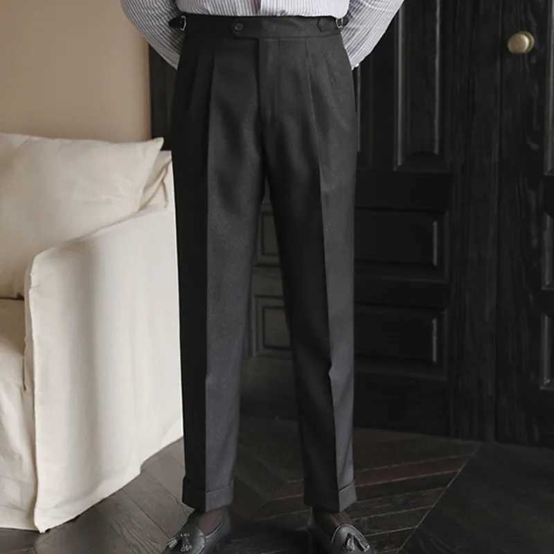 Fall Mens Solid Color Suit Pant Slim Fit Feet Casual British High Waist Pants Office-trousers 2023 Men Dress Pant TrousersX241023