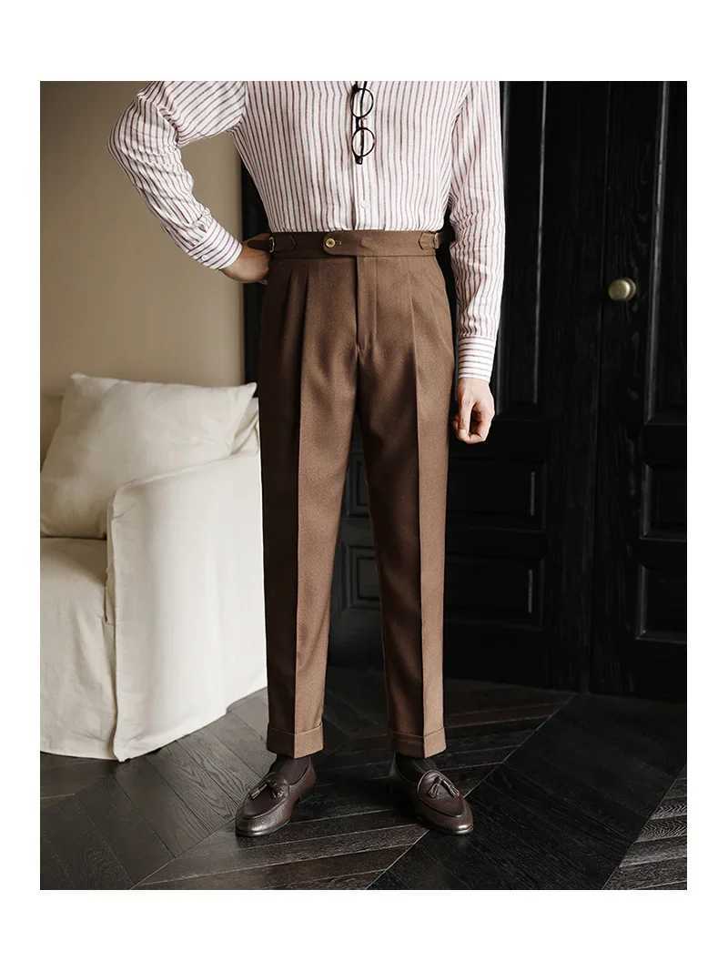 Mens Pant Solid Color Suit Fall Slim Fit Feet Casual British Men Dress High Waist Pants Office-trousers 2024 Pant TrousersX241023