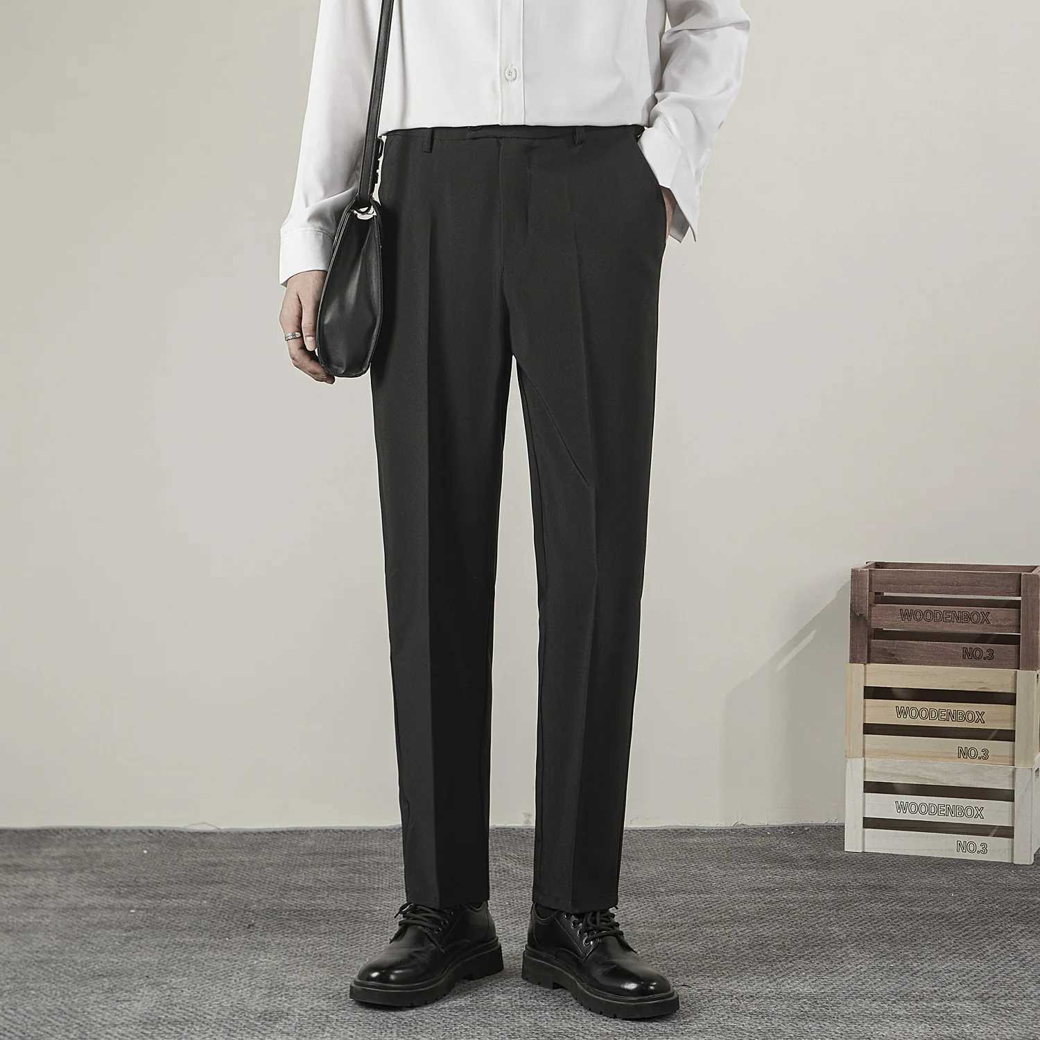 New Straight Men Pants Fashion Business Korean Loose Casual White Black Gray Wide-leg Trousers Blazer Suit PantsX241023
