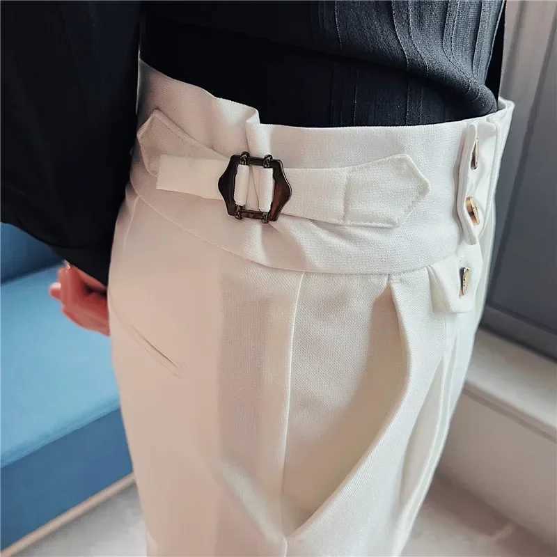 British Style Men High Waist Dress Pants 2024 Autumn Solid Color Casual Trousers Slim Fit Formal Suit Pants Fashion Men ClothingX241023