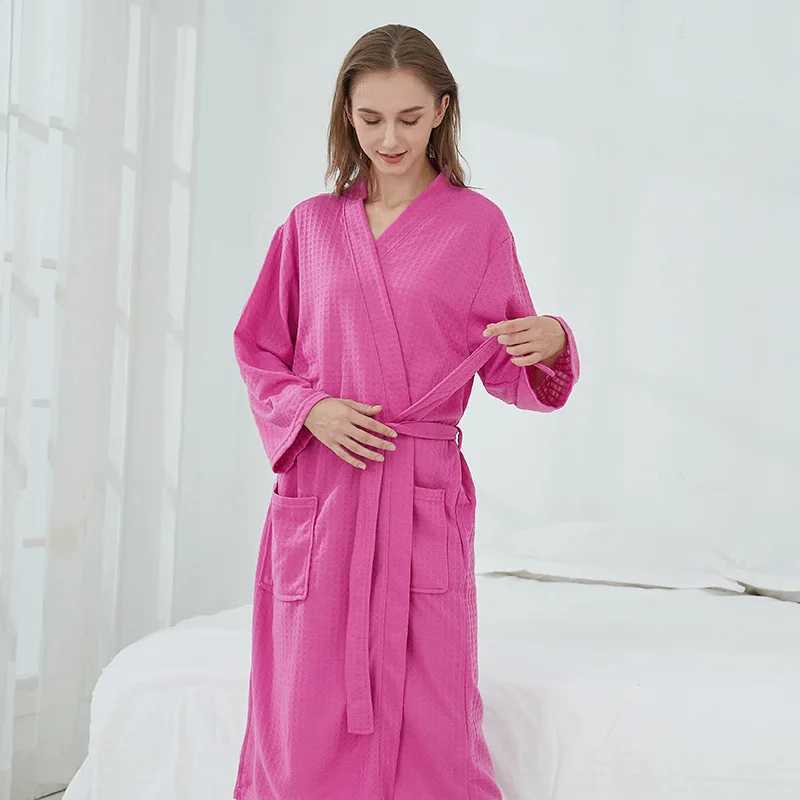 Mens waffle bath sauna clothing Womens thin pajamas Long couple family clothing Hotel bathroom Mens comfortable casual pajamas W241023