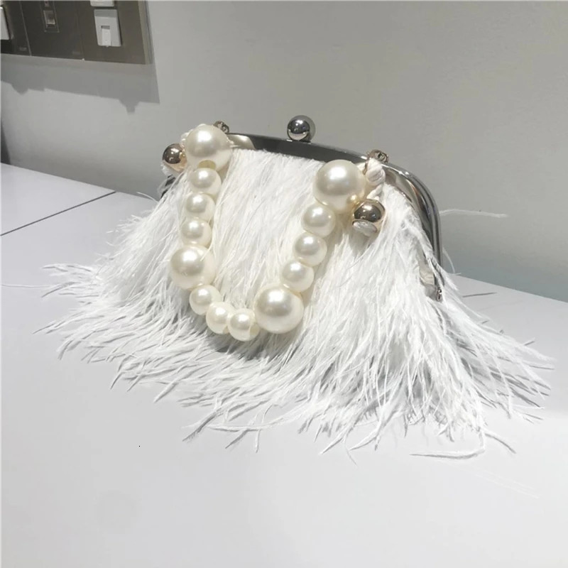 Ladies night handbag feather clutch bag wedding wallet feather shoulder bag type 2 chain snake chain and pearl short chain 241023