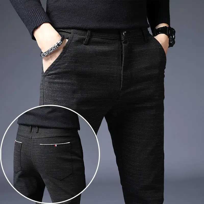 Streetwear Fashion Men Plaid Suit Pants Spring Autumn New Korean Slim Daily Business Male Sports Straight Casual Full TrousersX241023