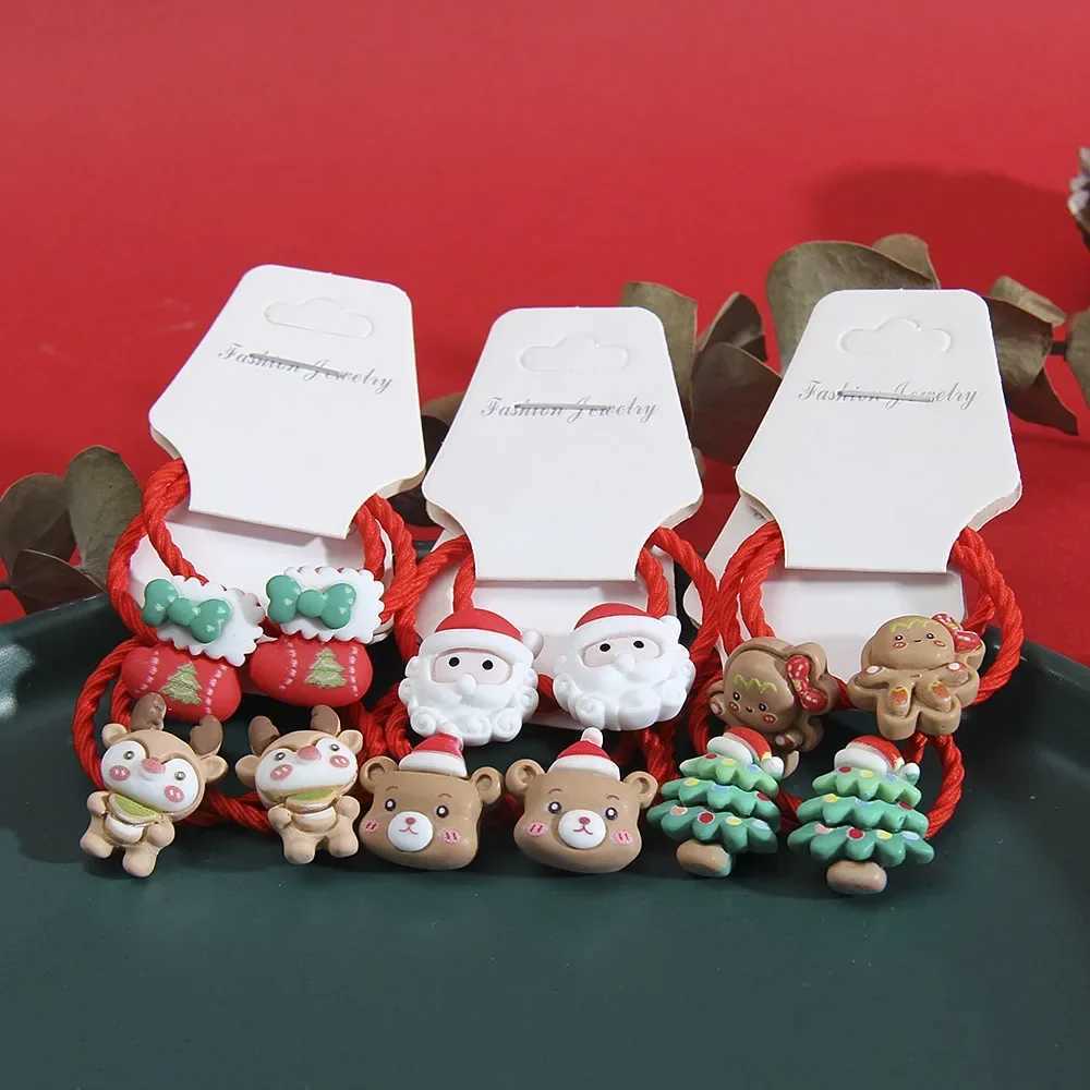2Pcs Girls Christma Hair Bands Elastic Scrunchie Ponytail Ties Rubber Band Hair Accessories Cartoon Cute Baby Headwear Ring GiftX241022