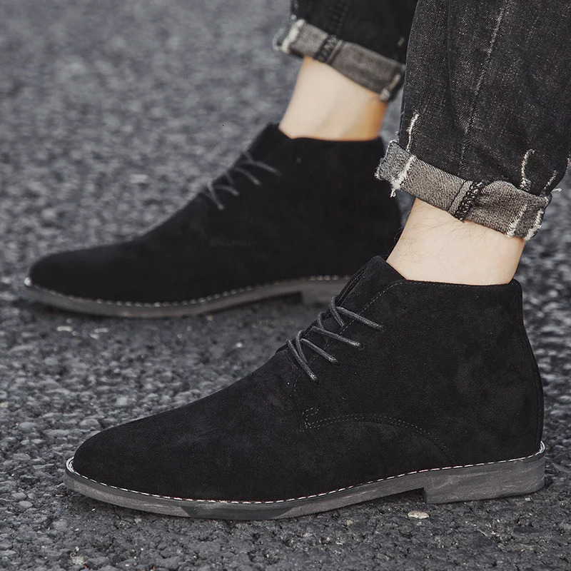 Fashion Pointed Comfortable Ankle Dress Boots Men Lace Up Mens Suede Shoes Casual botas 241021