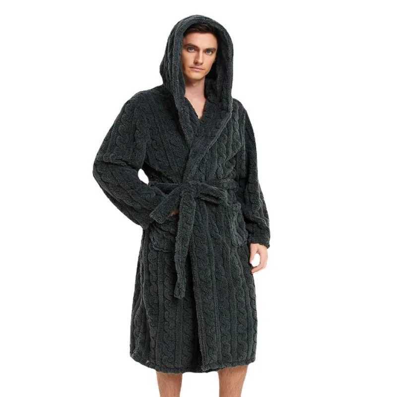 Mens hooded sweatshirt long pants waistband Spwear Bathrobe winter clothing warm Fce pajamas one-piece luminous pocket home clothes 2024 W241023