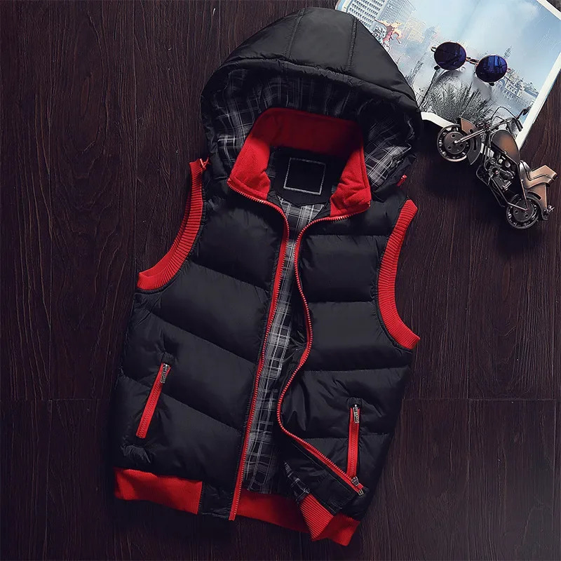 Spring/Summer Mens Fashion Zipper Hooded Warm Tank Top Casual Sports Shirt Collarless Jacket Mens Winter Down Jacket 241023