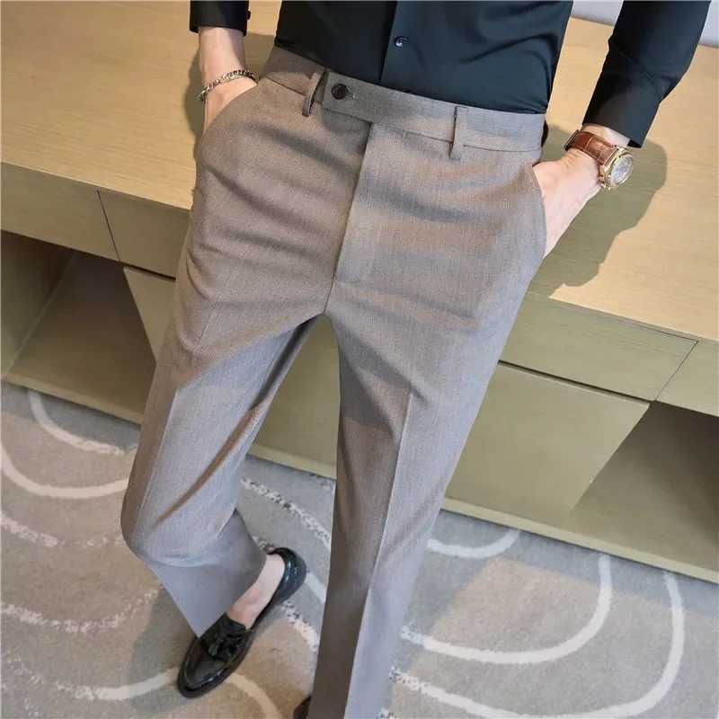 British Style Pinstripe Slim Fit Suit Pant Men Business Casual Simple Dress Pants High Quality Social Wedding Party TrousersX241023