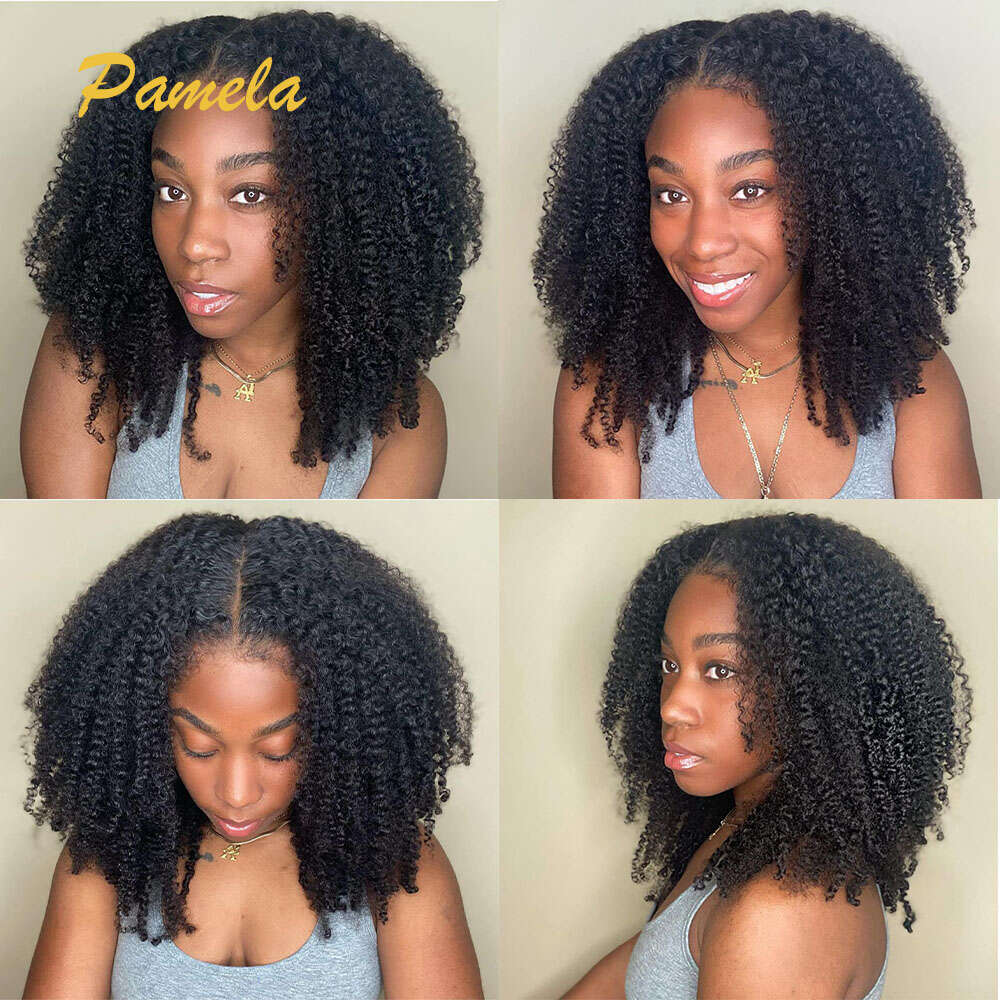 4C Kinky Edges Natural Haire Glueless Human Ready To Go Curly Bob 13x4 Transparent Lace Front Wig With Bady Hair