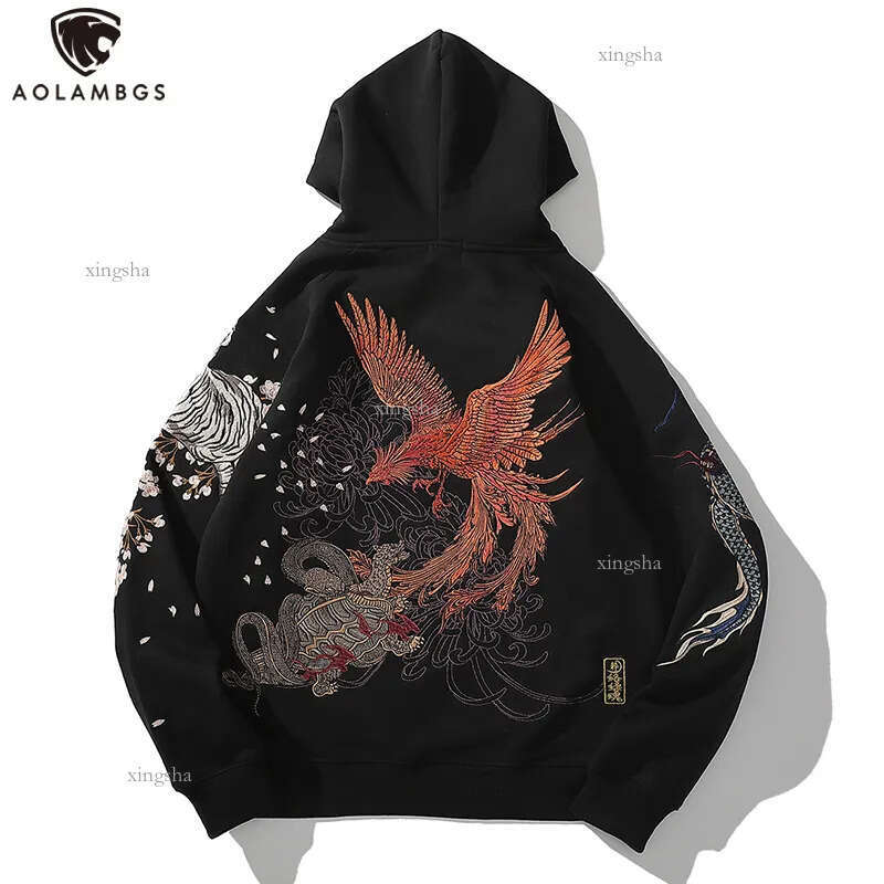 Men's Hoodies Sweatshirts Aolamegs Wholesale Link Men's Hip Hop Hoodies Chinese Dragon Embroidery Sweatshirt Harajuku Hooded Pullover High S