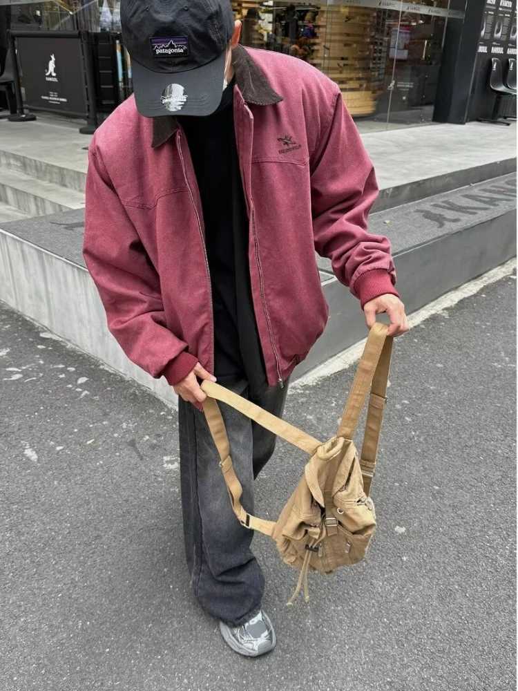 Retro Spring Jacket Mens Bomber Loose High Strt Hip Hop Motorcycle Block Coat Autumn Short Zipper Retro Coat X241023