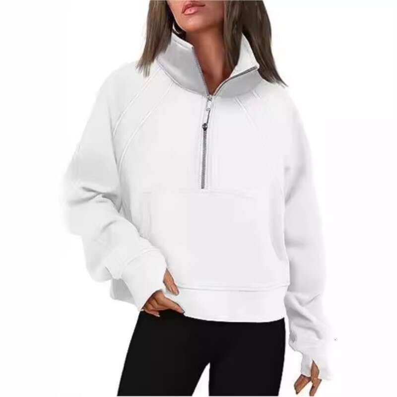 High end s Women Half Zipper Stand Up Collar Solid Sweat Shirt European and American Autumn Winter Y k Plush Loose Short Sweats Top Pluh Looe