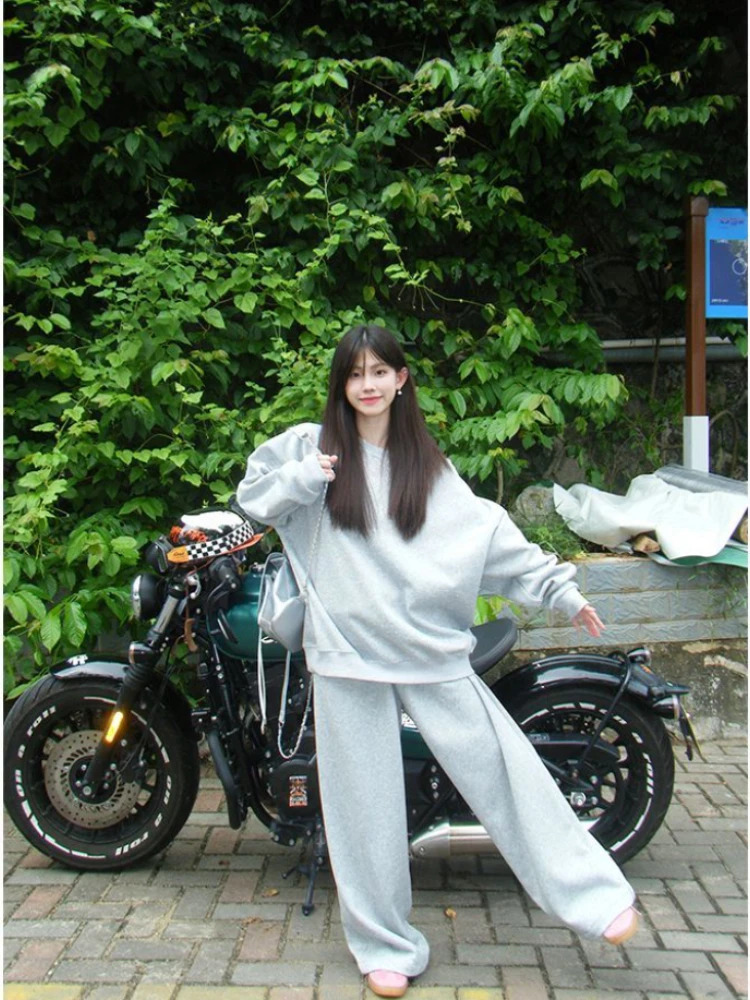 HOUZHOU casual 2-piece womens pants set oversized Korean style set retro letter printed shoulder sportswear 241023