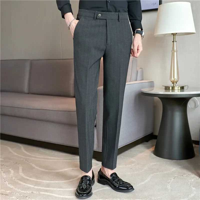 Men Stripe Suit Pants 2024 Autumn New British Style Color-woven Textured Trousers Slim Fit Dress Pants Solid Casual Men ClothingX241023