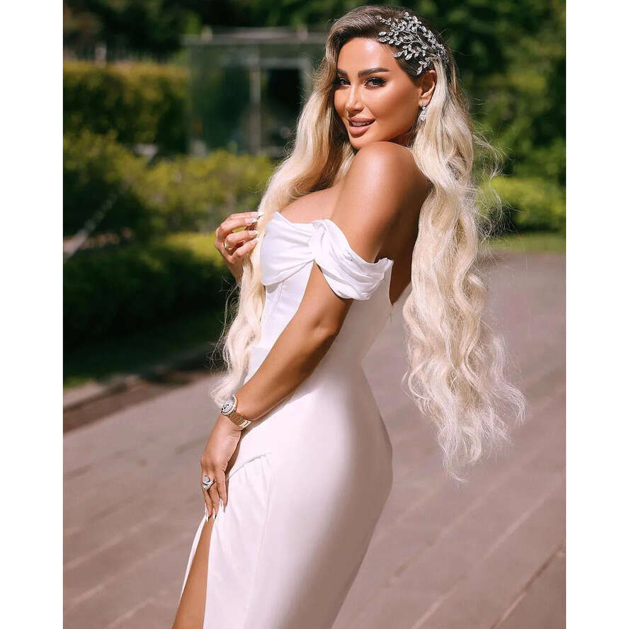 Dresses Evening Elegant Split Off Shoulder Mermaid Arabic White Satin Long Party Ocn Gowns Bridal Robes Bc18081