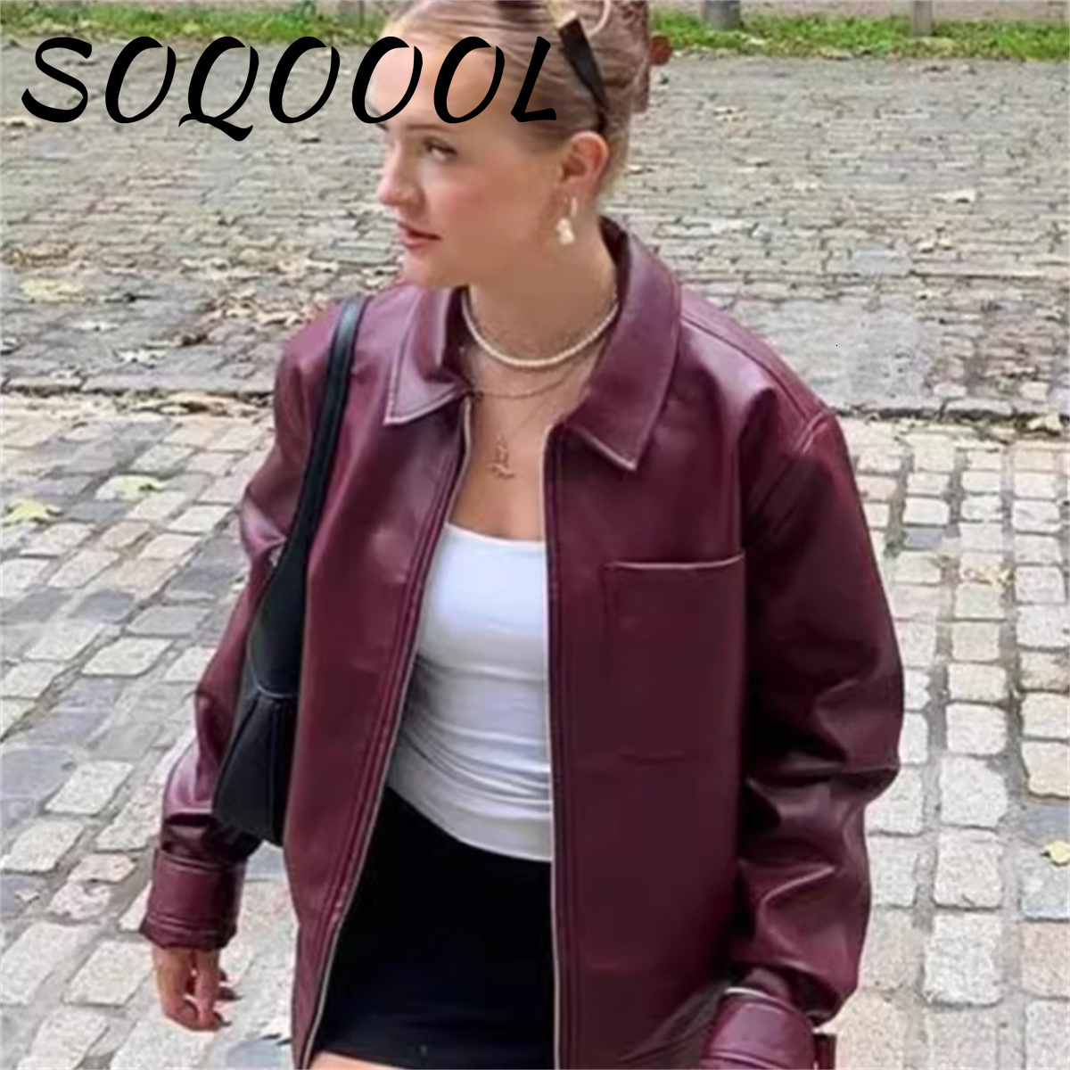 Autumn Women Fashion New Imitation Leather Jacket Solid Red Loose Short Jackets Woman With Zipper Moto Biker Female Coat