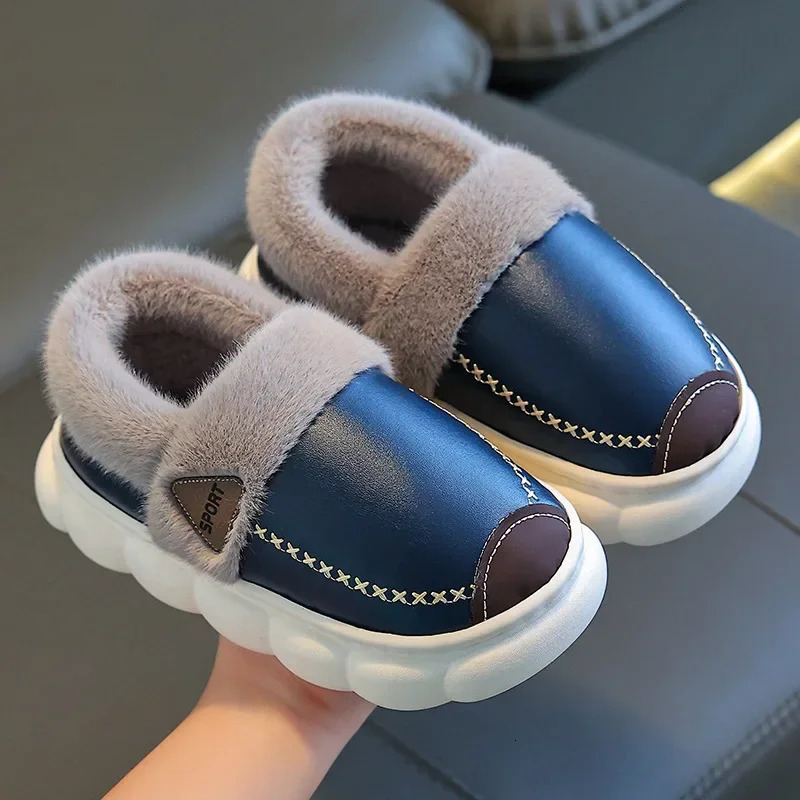 Childrens slippers princess shoes warm childrens winter waterproof indoor leather slippers little girls and boys soft soled baby shoes 241022