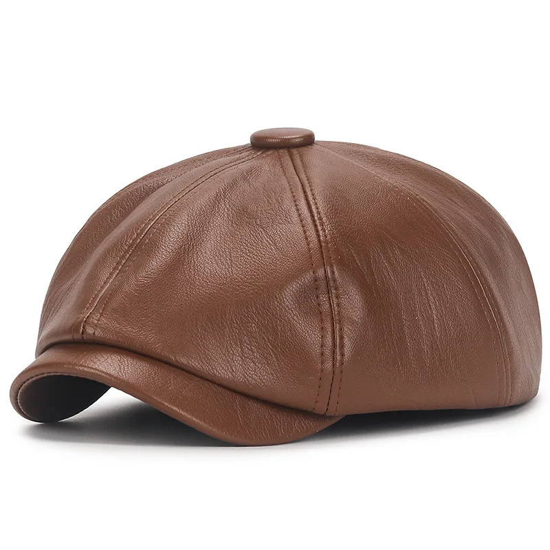 2024 Autumn and Winter Leather Octagonal Hat Womens British Style Retro Casual Beret Cute Fashion Versatile 241010