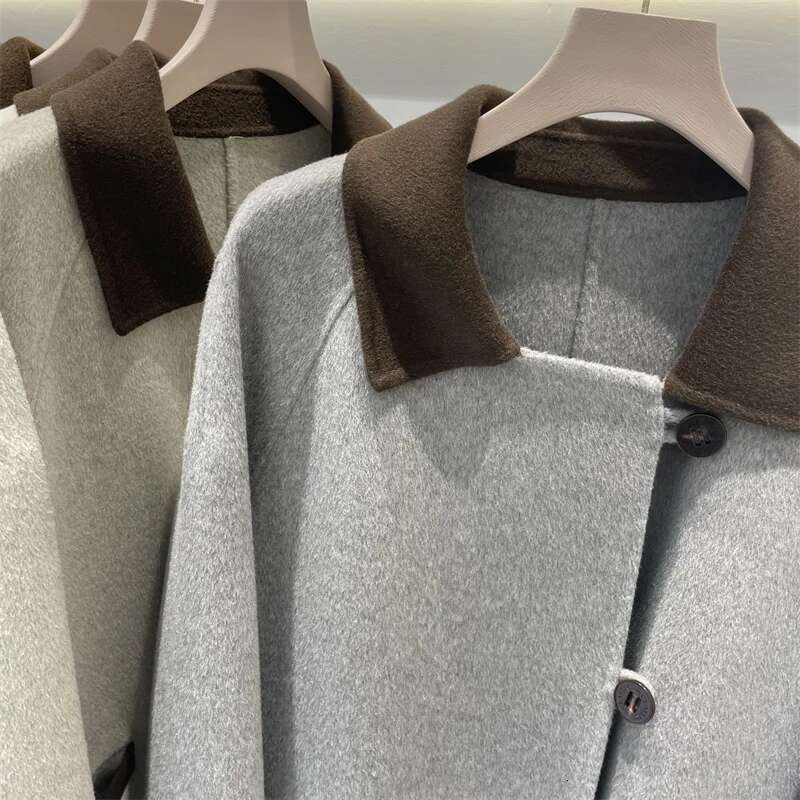 Rose High Quality New Korean Spring Long Double-Sided Cashmere Loose Coat Women Fashion Sheep Wool Jacket