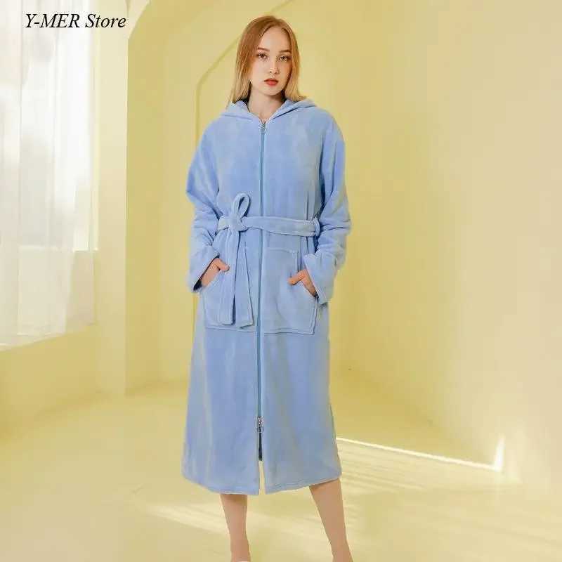 Couples winter autumn Spwear warm flannel bathroom dress hooded evening dress mens Spwear loose casual thick home clothes W241023