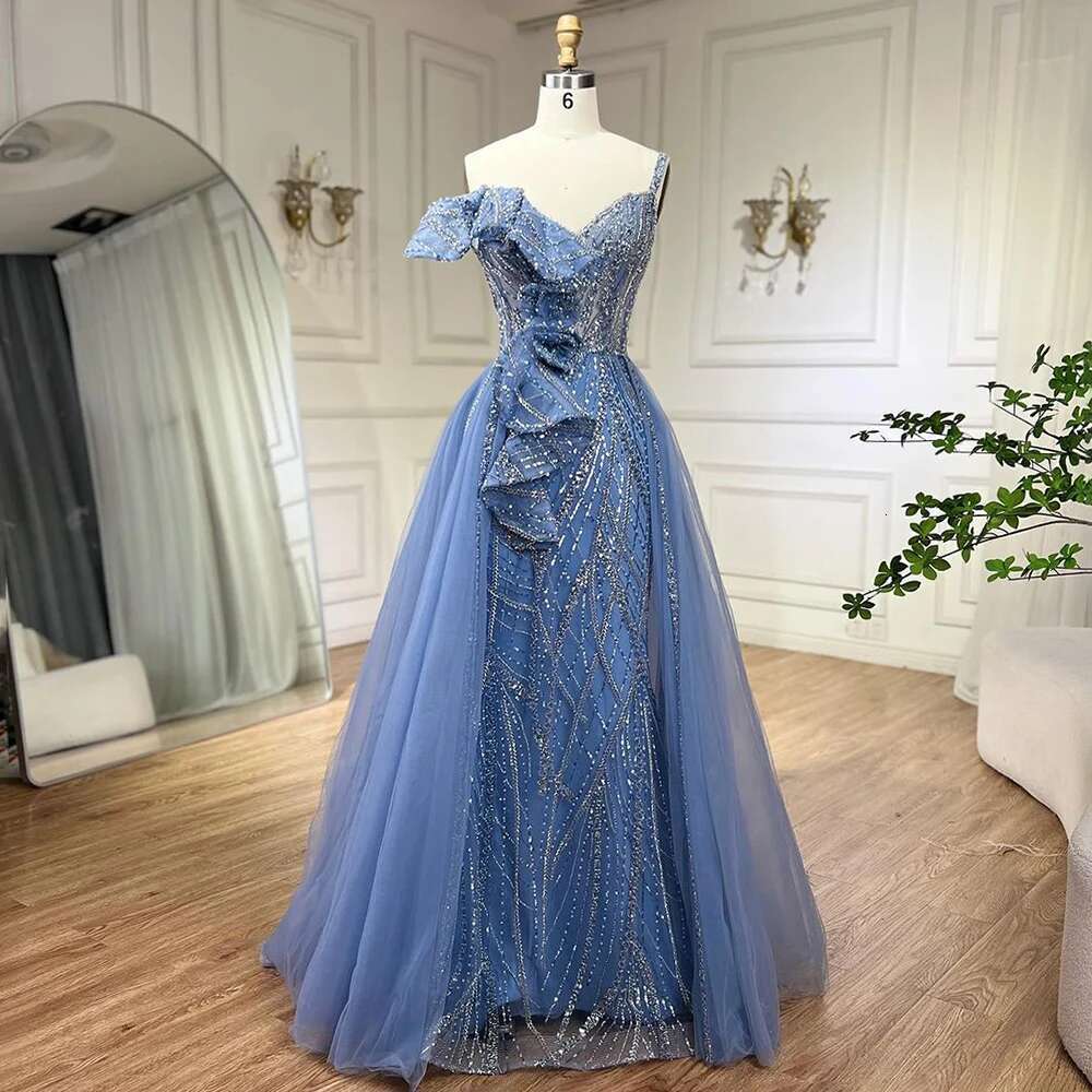 Serene Hill Golden Mermaid Evening Dress With Skirt - Women's Grey Beaded Spaghetti Strap Party 2024