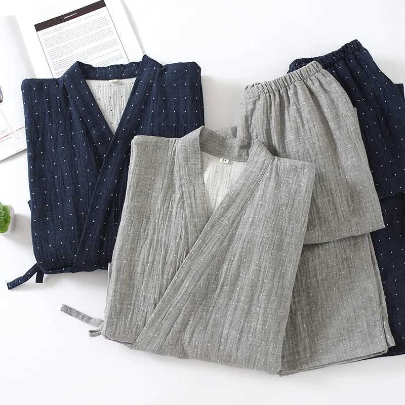 Mens Japanese kimono bathrobe Spwear sauna Spa Yukata Haori Aodai Home Nightgown Hanfu cotton soft pajama set T top pants W241023